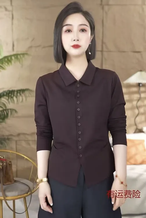 2025新开衫6扣眼秋装简约纯色收腰衬衫扣女气质百搭打底上衣衬衣