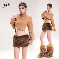 龙牙童推荐【加州信号】针织秋季短裙长袖套装韩版短款百搭秋冬加厚