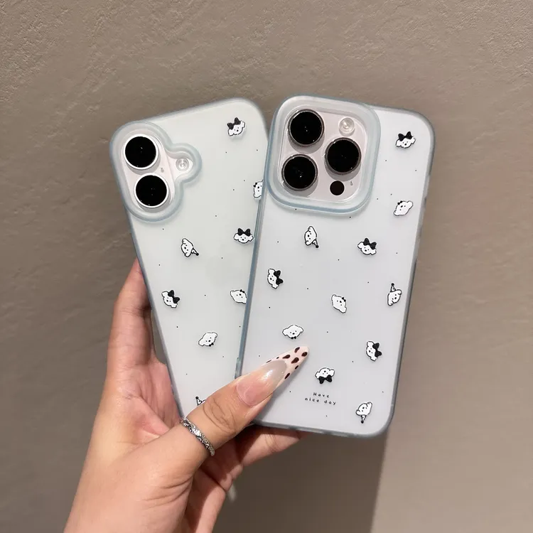 黑色小点狗狗适用苹果17PROMAX手机壳iPhone15大孔14磨砂高级感16
