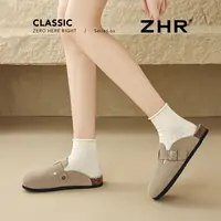 ZHR则则牛剖层绒面革男女同款勃肯鞋爆款一脚蹬情侣勃肯拖鞋JQ03