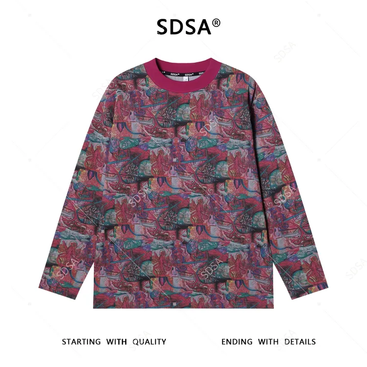 SDSA男士秋冬新款痞帅男装百搭艺术油画图案圆领长袖T恤百搭时尚
