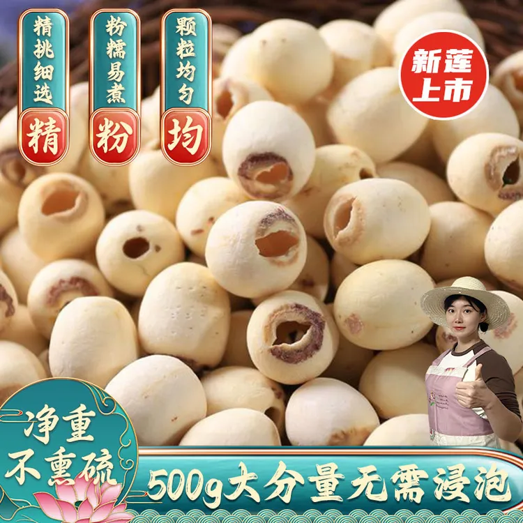 荷忆湖南正宗去芯白莲子500g莲子干货饱满清香粉糯易煮新莲子干货