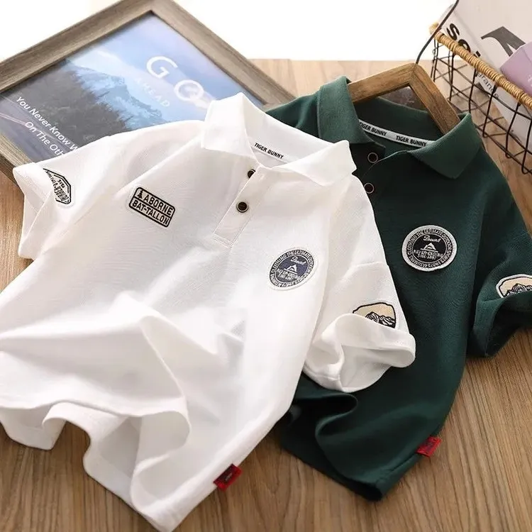 2025男童短袖恤夏季新款潮酷刺绣翻领衫中大童薄款休闲半袖上衣