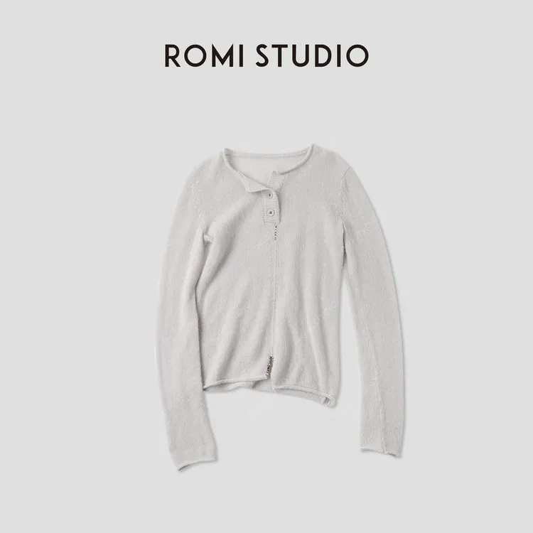 ROMI STUDIO“慵懒手作”baby羊驼绒羊毛卷边亨利领毛织 RWCASJ4996