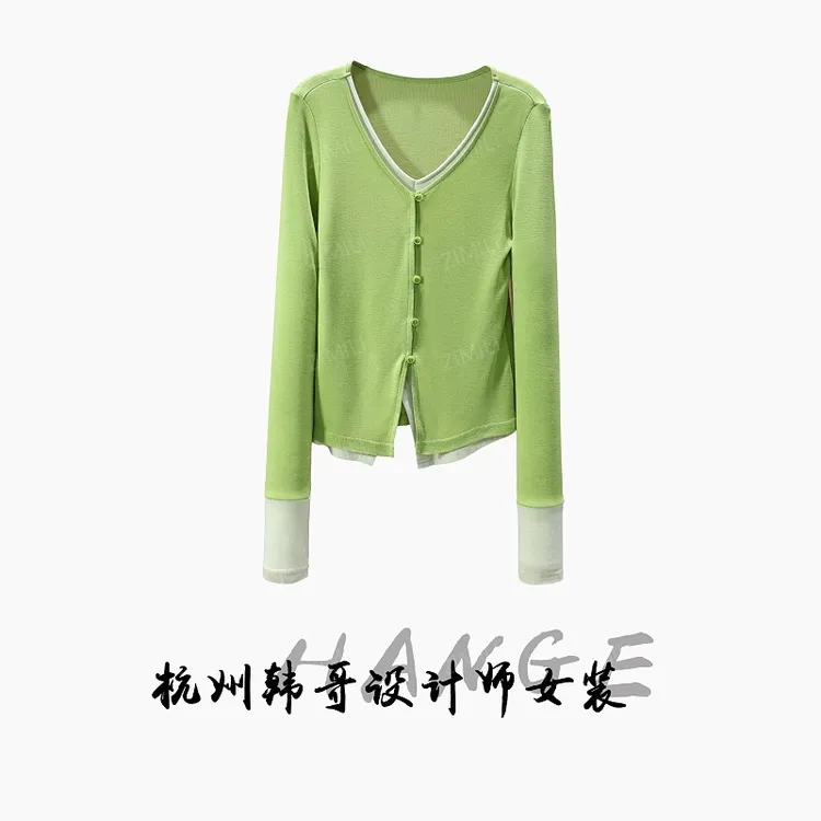 【韩哥女装】2025秋冬《花簇系列》嫩绿色天丝羊毛打底上衣10110-A7