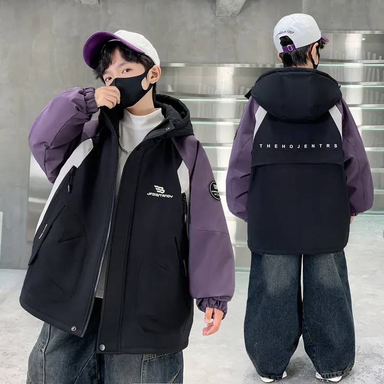 男童秋冬装加棉外套2025新款儿童春秋款男孩中大童洋气夹棉厚风衣