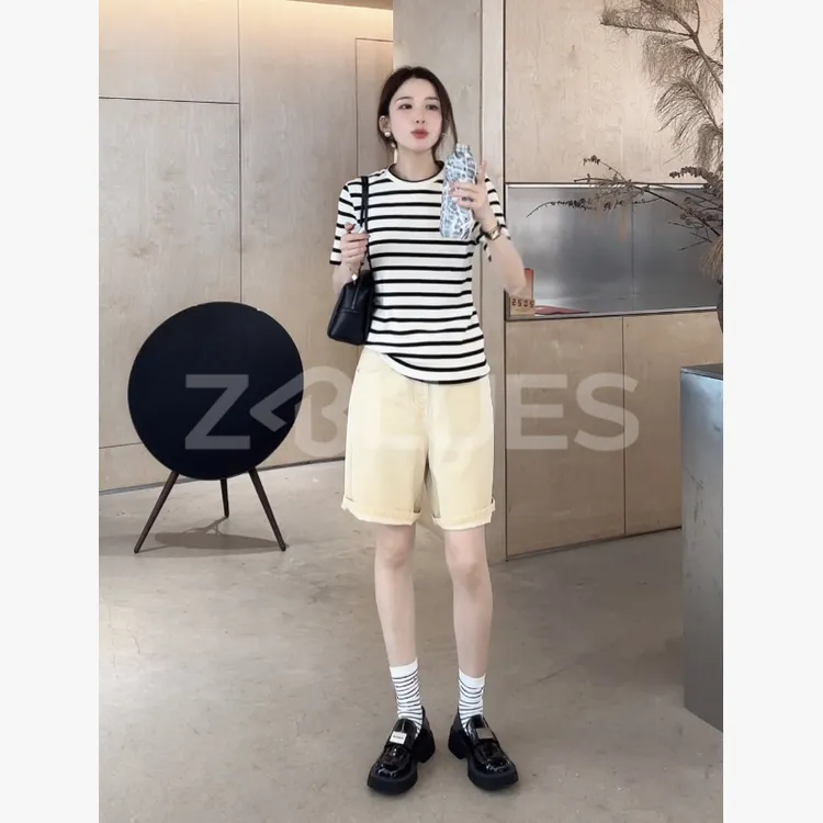 Z.blues【奶玉黄牛仔】遮肉A版百慕大风纯棉牛仔短裤YZYLJR5398