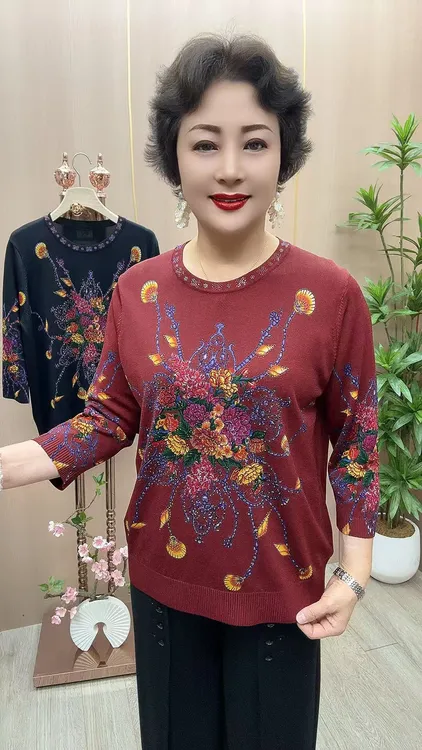 TT#针织衫-8分袖 衣长65 中老年女装 新款花色针织衫