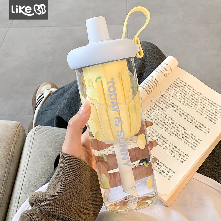 简约水杯女生高颜值大容量杯子带吸管茶仓塑料夏天便携办公室新款