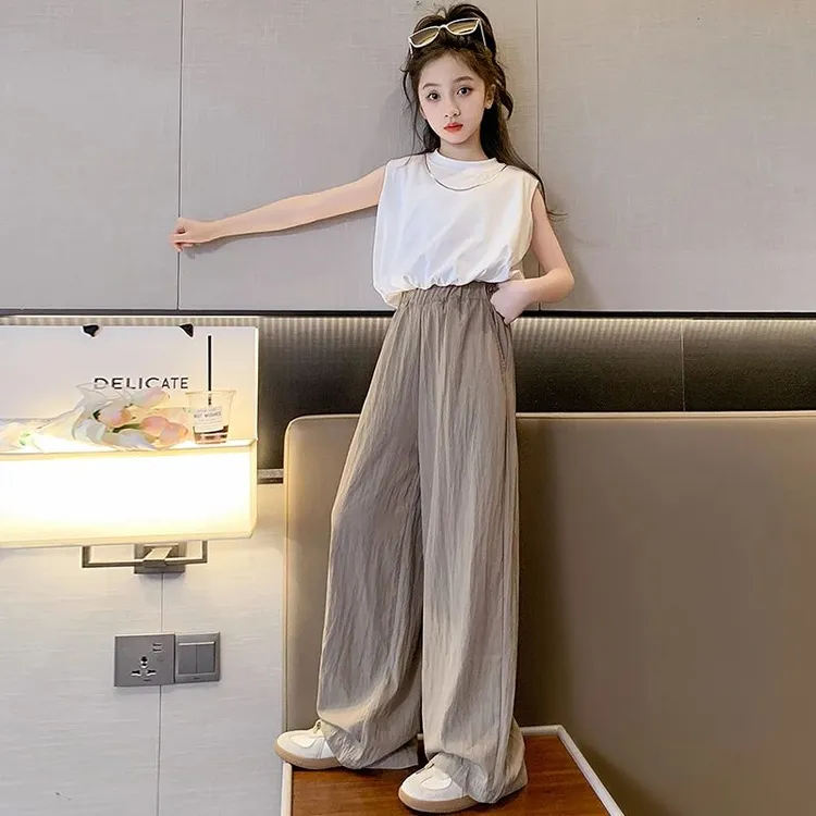 女童套装新款韩版坎肩阔腿裤套装夏季两件套儿童套装时尚童装