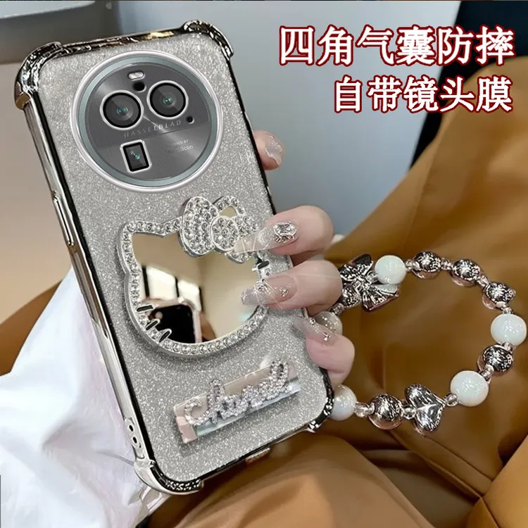 水钻KT猫补妆镜子OPPOFindx6手机壳四角防摔PGFM10全包findx6pro