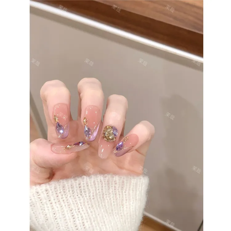 茉哉W【施家全华钻/紫夜星瞳】纯手工定制美甲拆卸穿戴甲A5394