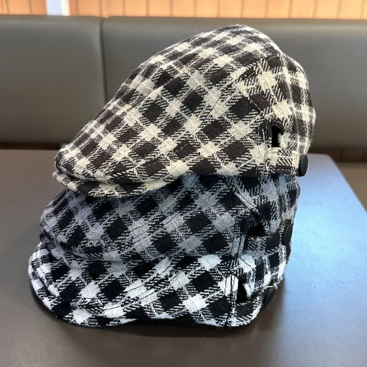 港风格子儿童秋冬季贝雷帽宝宝复古画家帽前进帽男女童蓓蕾鸭舌帽
