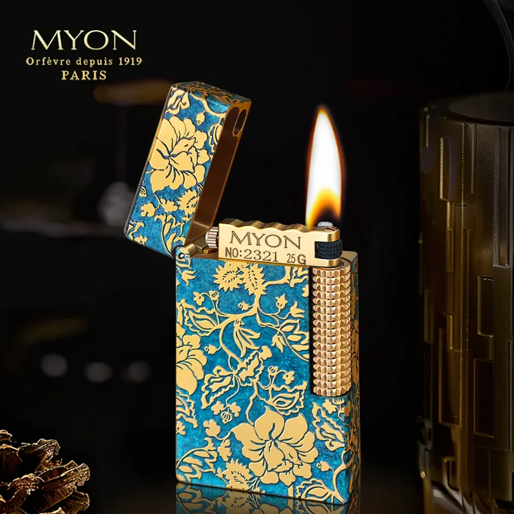 MYON爵士待机王M9青铜牡丹一机一码勉牌热着色工艺经典煤油打火机