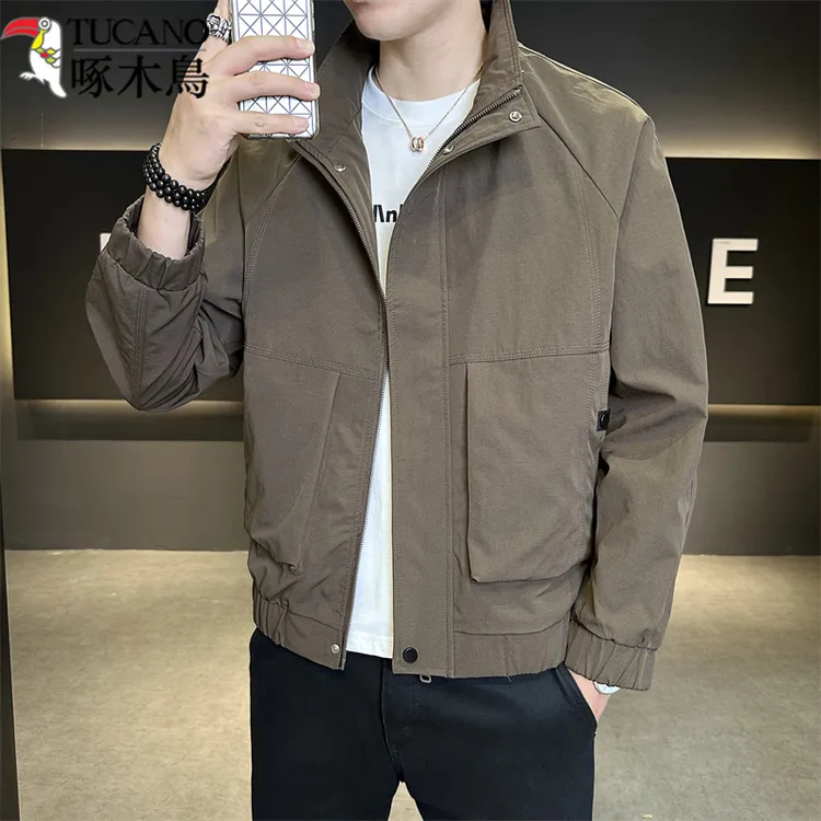 啄木鸟立领薄款外套男士休闲工装夹克衫青年秋季百搭上衣简约褂子