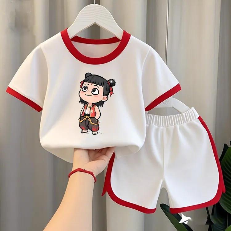 儿童纯棉夏装套装男女童新款宝宝外出炸街短袖休闲运动短裤两件套