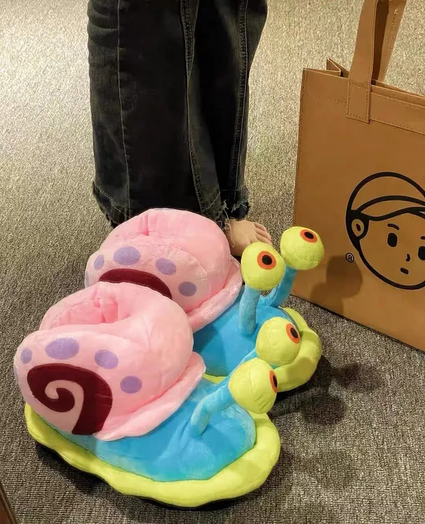 海绵宝宝小蜗拖鞋比奇堡蜗牛包跟棉鞋冬天季家居室内保暖防滑棉靴