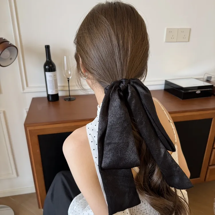 高级感缎面飘带大肠圈法式慵懒头饰新款超大号发圈低马尾头绳发饰