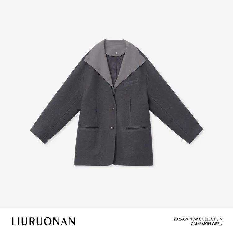 LIURUONAN 25WIN【学术毛呢西装】全羊毛翻领廓形毛呢外套/可拆卸领