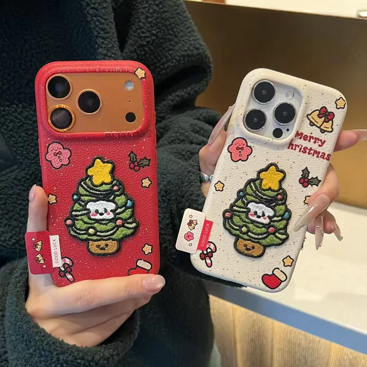 奥菲顿姜饼圣诞树小狗适用苹果16皮纹15手机壳小米17vivo华为oppo