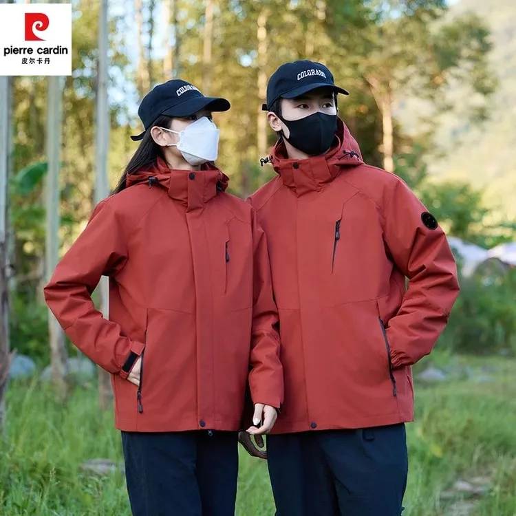 皮尔卡丹男女三合一冲锋衣户外运动防风防水保暖夹克外套加绒情侣