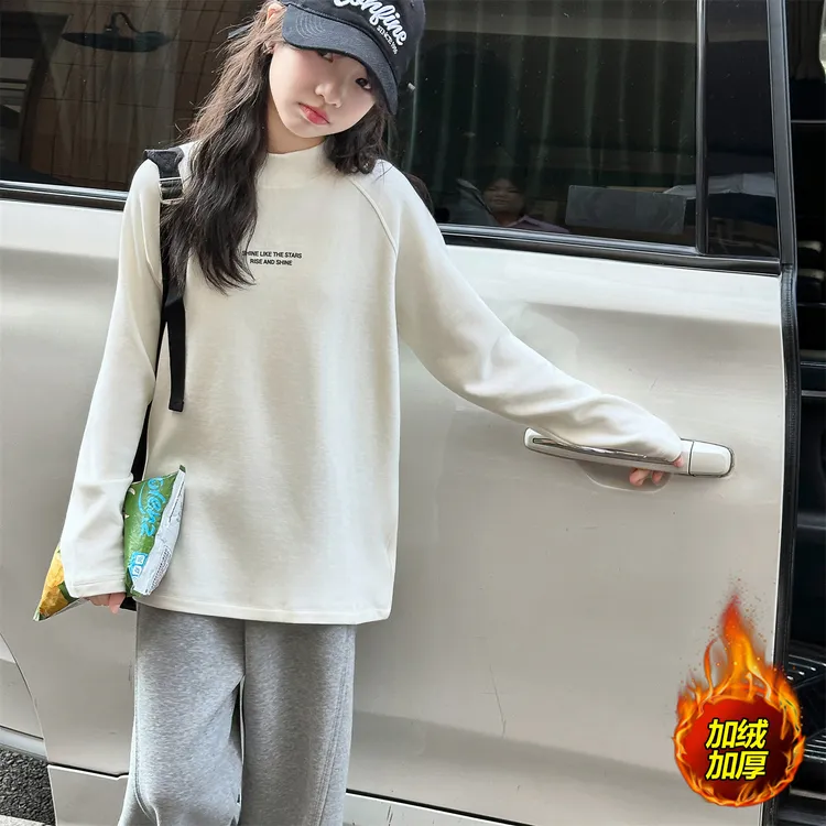 女童打底衫秋冬季新款女大童加厚长袖t恤儿童半高领内搭6-12岁潮