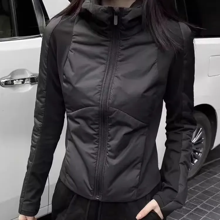 秋冬新款运动风显瘦穿搭女修身显瘦连帽冲锋衣胖妹妹百搭收腰开衫
