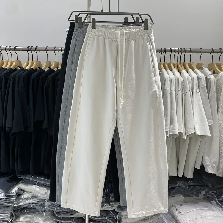 定制面料男长裤高克重560克毛线圈老钱风分割线直筒裤休闲裤5509