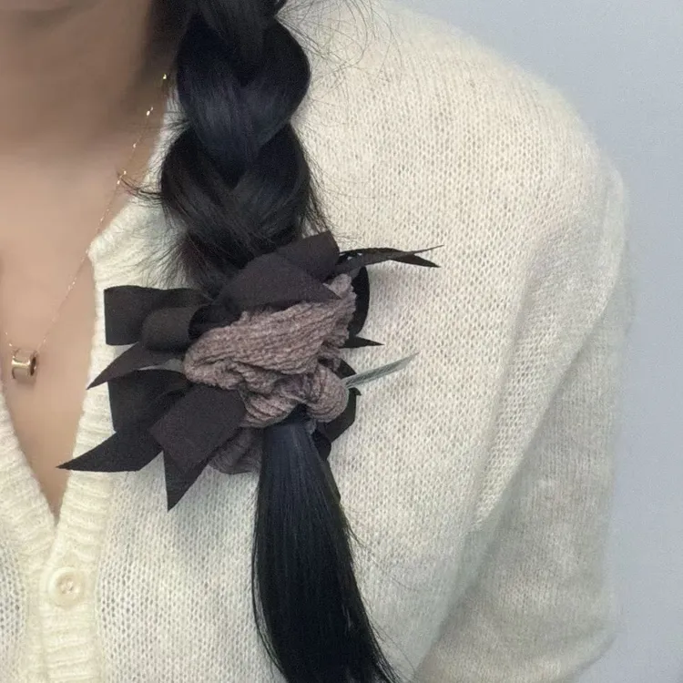 东大门小众编织蝴蝶结大肠发圈显发量丸子头发绳高级感马尾头绳