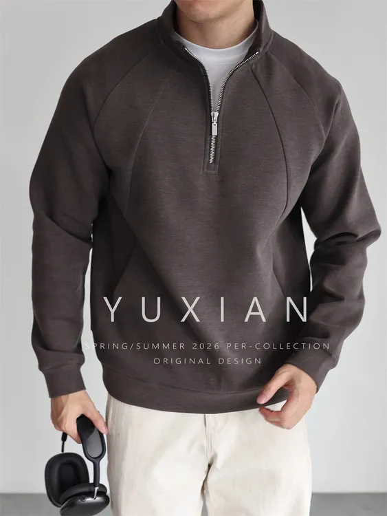 【云层空气感】羊毛日系暖绒立领半拉链卫衣套头长袖休闲男秋冬季