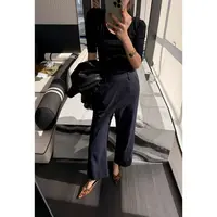 【娇娇私服定制】新款休闲高腰亚麻翻边直筒裤82063#