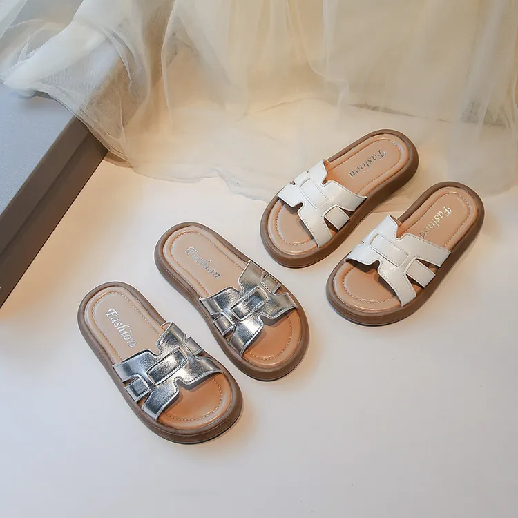 沙滩鞋女童凉鞋2025新款松糕厚底拖鞋软底踩感一字镂空鞋防滑休闲