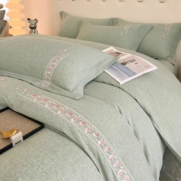 春夏新品四件套全棉刺绣被套轻奢纯棉床单床笠款18米床上用品
