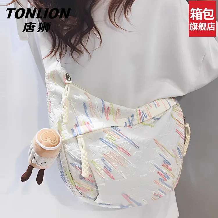 tonlion/唐狮条纹韩版百搭单肩包拉链单肩斜挎包饺子包大容量挎包