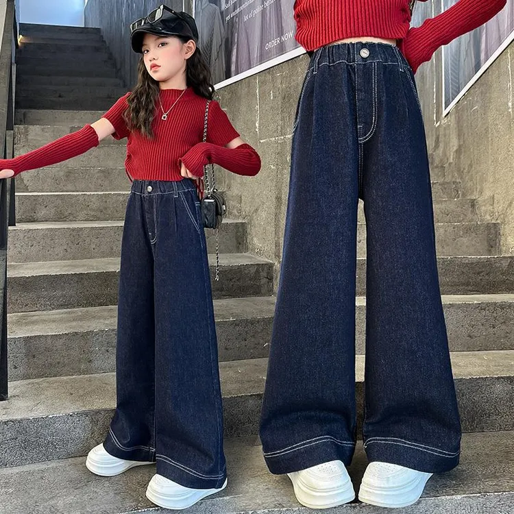 女童裤子2025新款儿童直筒窄版牛仔裤外穿中大童秋装宽松阔腿裤潮