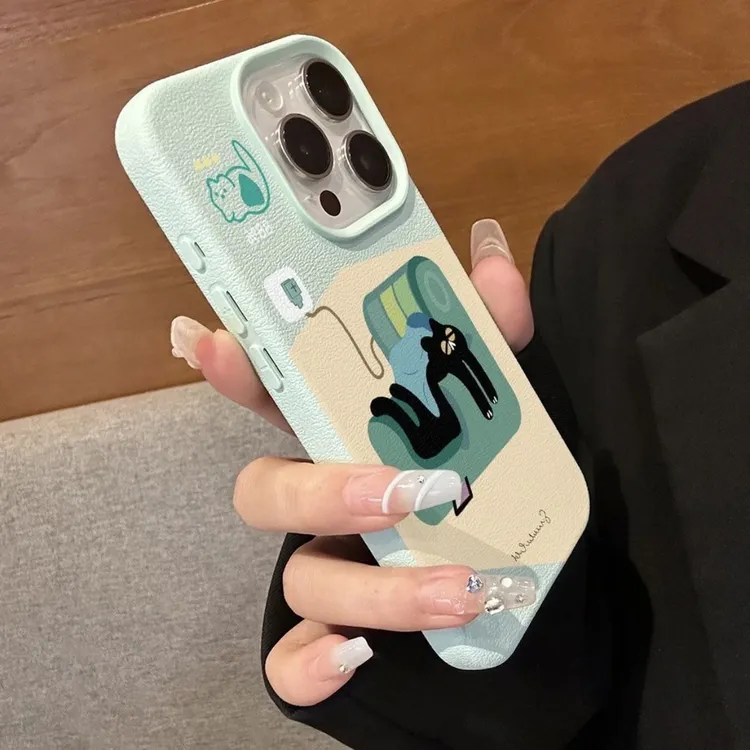 可爱防摔小众创意个性搞怪简约手机壳慵懒黑猫图案适用全系