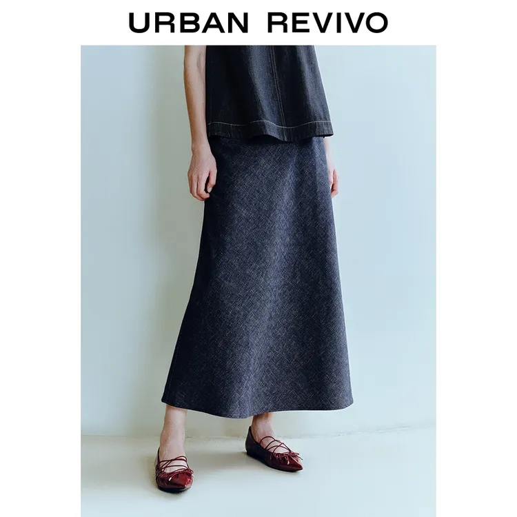 UR2025秋季新款女气质通勤简约花边蝴蝶结牛仔半裙UWM850205