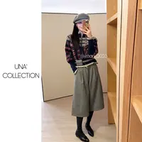 【吉满】小众设计师款花边领灯笼袖拼色复古毛衣开衫JM2888
