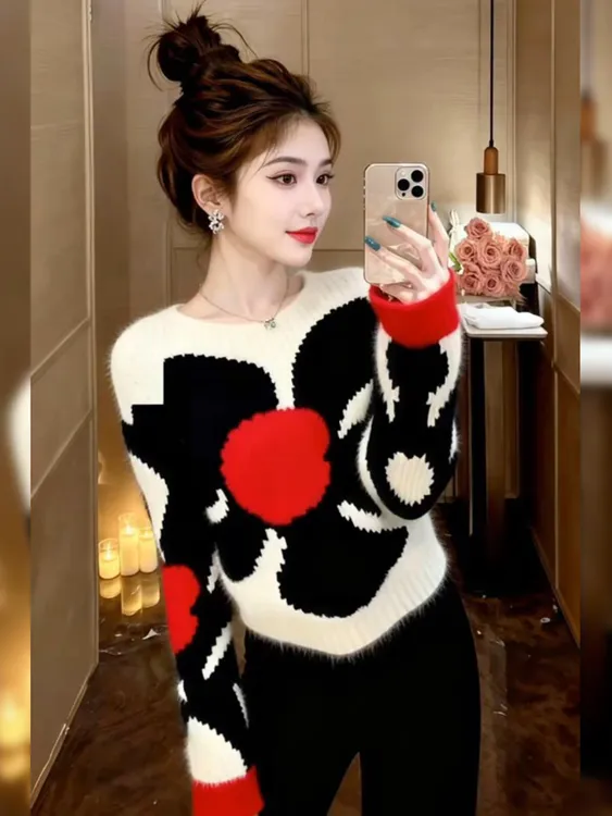 秋季小众不撞款慵懒风法式独特别致绝美高级感超好看花朵厚毛衣女