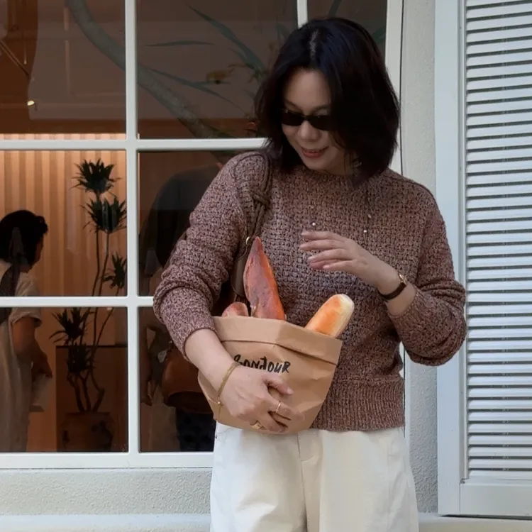 Ms.Qnn“落日格调”绵羊毛花纱落日橘调肌理感针织上衣 52T541 Q姐