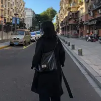 拉链暗袋斜挎款欧美时尚单肩包黑色中长款肩包托特包