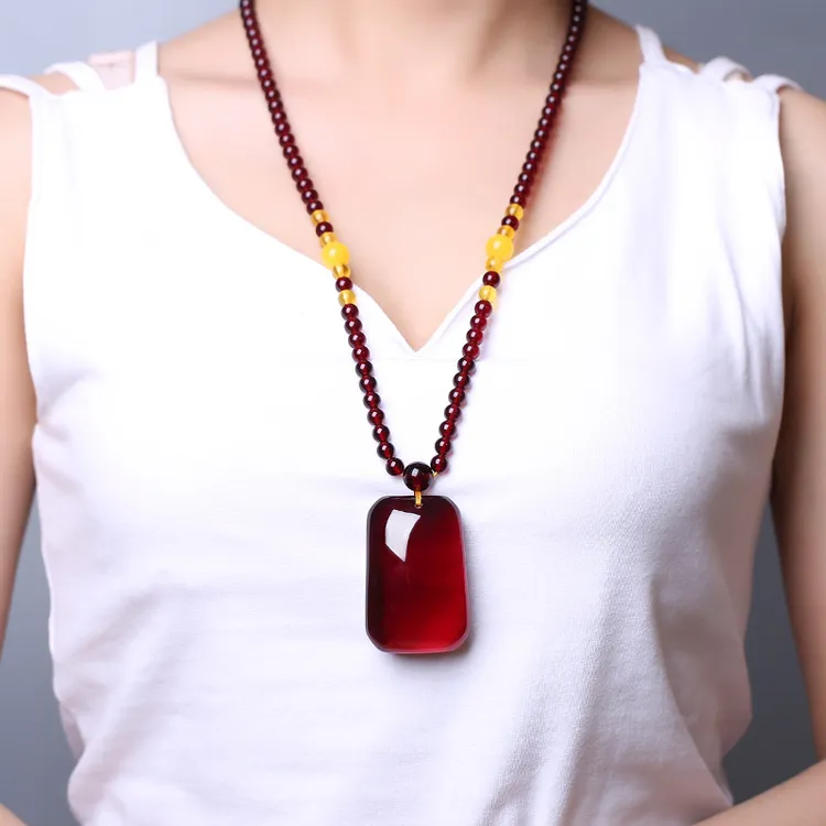 非金属仿水晶吊坠 长款酒红色吊坠挂坠民族风妈妈百搭饰品项链