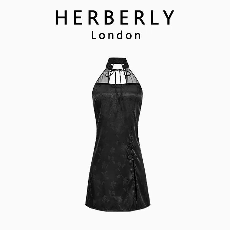 英国 HERBERLY 性感睡衣旗袍式睡裙内衣缎面印花冰丝舒适丝滑纯欲