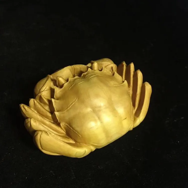 黄杨木雕刻手把件招财螃蟹男士随身把玩八方来财客厅桌面摆件文玩