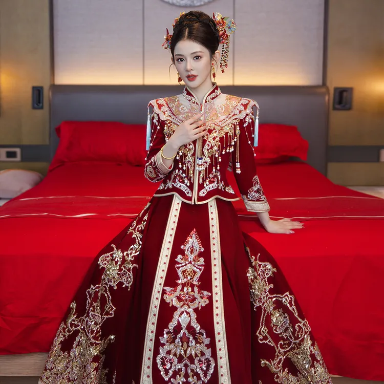 高端丝绒秀禾服婚服2025新款新娘结婚中式礼服嫁衣出阁嫁衣秀和服