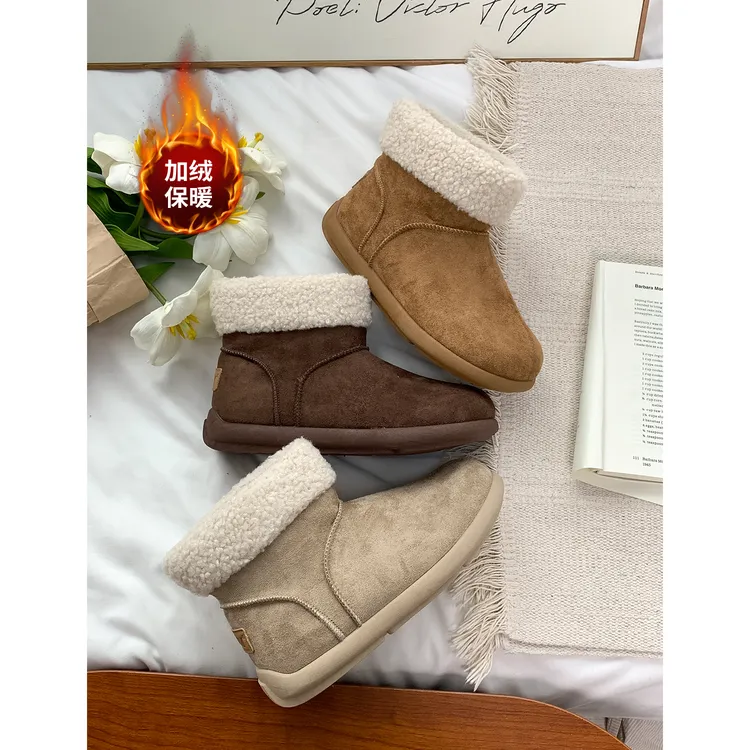鞋有亿 2025秋冬新款加绒保暖厚底勃肯短筒毛毛短靴雪地靴女棉鞋