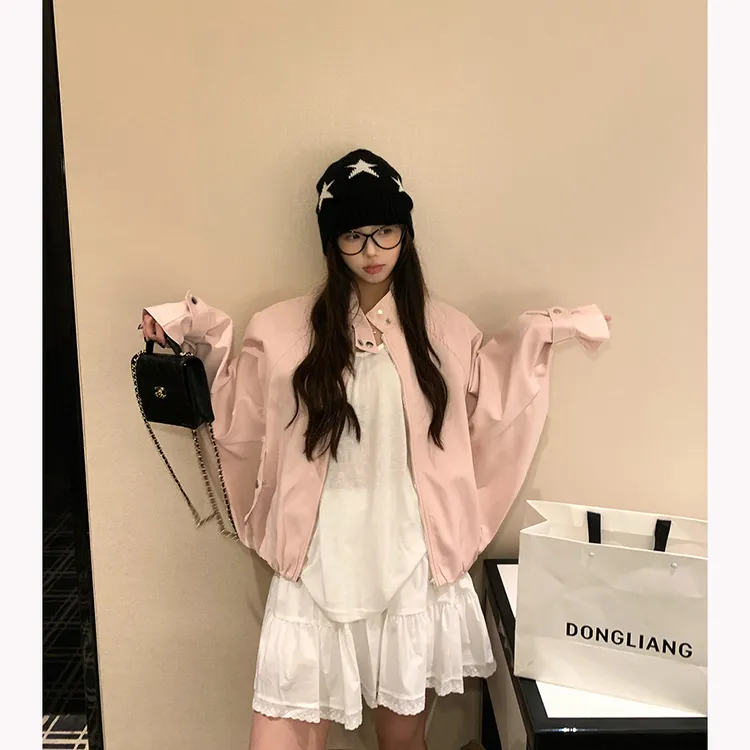 韩系极简小众短款机车外套女春秋季新款休闲小个子别致夹克上衣