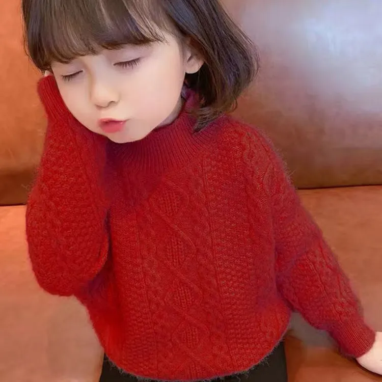 新疆包邮女童加厚秋冬新款毛衣韩版儿童套头宝宝洋气加绒打底针织