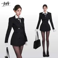 龙牙童推荐【人气女idol】秋冬英伦风气质收腰双排扣双c制服西装