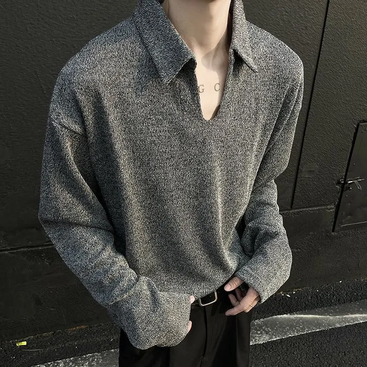 美式V领polo衫卫衣长袖T恤男生2025春秋季款情侣潮牌高级感打底衫